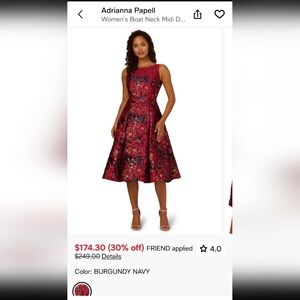 Adrianna Papell   Women's Boat Neck Midi Dress Size 4